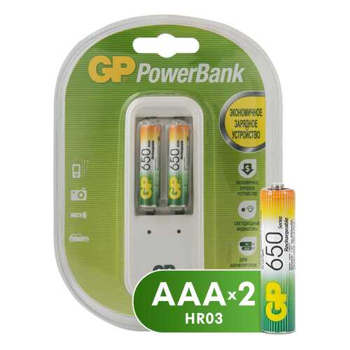 Зарядное устройство + аккумуляторы GP GPPB410GS65-2CR3 AAA 2 шт. 650 mAh в Техносила